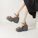 2025 New Summer Women High Heel Shoes Platform Square High Heel Ladies Sandals PU Leather Open Toe Buckle Dress Women Shoes