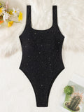 Glitter Sparkling Cut Out Backless One Piece Swimsuit Women Swimwear Female High Cut Leg Bather Bathing Suit Swim Lady Beachwear