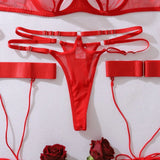 Toucheart Sexy Mesh Lingerie Split Kit with Gloves Steel Ring Laceup Patchwork Skinny See-through Hollow Interesting Private Set
