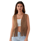 Women Riveted Tassel Vest Coat Sleeveless Cardigan Tops Coat Summer Casual Waistcoat Gilet