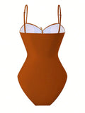 Vintage Orange Floral Print Skirt Swimwear Sets Women Starfish Hollow Out Tummy Control Bathing Suit Holiday One Piece Swimsuit