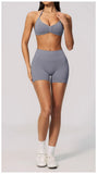 Seamless Yoga Suit Women Exposed Back Pleate Sports Bra High Waist Shorts Fitness Sets Outdoor Running Athletic Wear Tracksuit