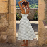 FDYOUI Chic Halter Polka Dot Vacation Dresses for Woman 2026 Summer Lace-up Backless High Waist Tunics Ruched A-line Party Dress