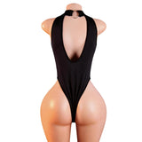 Crotchless Sexy Transparent Bodysuits Women Lace Lingerie Deep V Halter Baby Doll Dress Sexy Open Crotch Erotic Hot Underwear