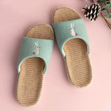 Breathable Cotton Flax Slippers For Women Men Indoor Shoes Anti-slip Light Weight Cute Cartoon Couples Home Floor Slides