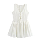 Foridol Bowknot Tie-up Summer White Dress Women Sleeveless Beach A-line Short Dress 2025 Occasion Boho New in Sundress