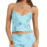 Women Backless Sequined Flower Summer Vest Beaded Halter Top Tie-up Sleeveless Camis Tops for Club Party