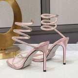 2026 Brand New Summer Sexy 10cm High Stiletto Heels Sandals for Women Wedding Rhinestones Ankle Wrap Party Shoes Big Size 42