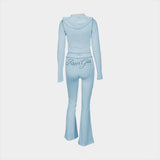 2026 New Women Ins Fashion Solid Color Sexy Straight Shoulder Contrast Stitch Long Sleeve 2 Piece Outfit