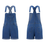 Women Denim Bib Overalls Adjustable Straps Shorts Romper with Pocket Casual Rolled Cuff Shortalls