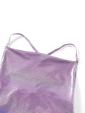 Women Sleeveless Backless Party Club Dress Solid Color Shiny Spaghetti Strap Mini Dress for Cocktail Nightclub Beach