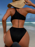 2026 Sexy Black One Piece Swimsuit Swimwear Women Hollow Single Shoulder High Waist Bathing Suit Beachwear Maillot De Bain Femme