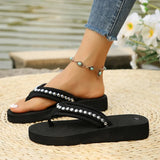 New Rivet Decor Clip Toe Slippers Women Casual Weightlight Wedge Flip Flops Female Daily Anti Slip Med Heel Flat Slides Mujer