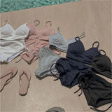 Korean Style New High Waist Women Swimsuit Solid Sexy Two-piece Hot Spring Swimwear Beachwear