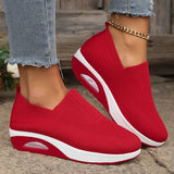 Breathable Knit Wedges Sneakers Woman Spring Autumn Slip On Platform Sport Sneakers Woman Plus Size Thick Sole Walking Shoes