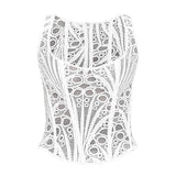 Lace Double Layer Fitted Corset Casaul Style Waist Trainer Mesh Solid Color Hollow Out Backless Suspenders Sleeveless Top CSSX