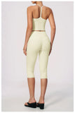 Summer Color Blocking Yoga Suit Women Tracksuit Hanging Neck V Neck Slim Sports Vest Tight Hip Lifting Capri Pants Fitness Sets