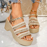 2026 Summer Chunky Heeled Gladiator Sandals Women Ankle Buckle Gold Platform Sandles Woman Plus Size 43 Bohemian Sandalias Mujer