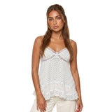 Women's Summer Dot Print Camisole Elegant Lace Patchwork Sleeveless V Neck Slim Fit Spaghetti Strap Tank Tops