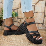 Fashion Woven Strap Platform Sandles Women Pu Leather Ankle Buckle Thick Bottom Sandals Woman Plus Size 43 Gladiator Sandalias