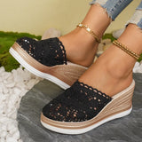 Woman Leather 2026 Fashion Wedge Female Large Size Mid-heeled Platform Black New Comfortable Retro Sandals for Women