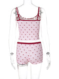 Women’s Kawaii 2 Piece Pajama Set Cherry Print Sleeveless Cami Top and Shorts Soft Sleepwear Loungewear Nightwear Outfit