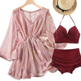 New women's swimsuit split bikini three-piece boxer long-sleeved spa swimsuit