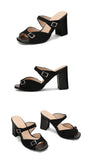 Fashion Leopard Print Square Heel Slippers Summer New Square Toe Metal Buckle Non-slip Wear-resistant Kitten Heel Shoes