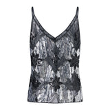 Women's Summer Sparkle Cami Tops Sleeveless Spaghetti Strap V Neck Sequin Camisole Party Rave Tops