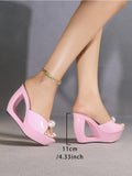 New Summer Fashion Design Peep Toe Beaded Slippers Platform Sandals Women Hollow Heels Female Shoes Zapatos Mujer