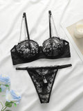Sexy ultra-thin lace set black and sexy Lingerie two-piece set with steel ring and anti sagging women's underwear YS2900
