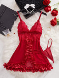 Transparent Hot Sexy Lingerie Women's Underwear See Through Flower Edging Lace Nightdress And Thongs Pijamas Sets Female Nighty