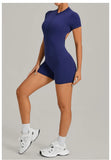 Women's Seamless Yoga Jumpsuits Sports Fitness Beauty Back Slim Fit Short-Sleeves One-Piece Workout Gym Training Bodysuits