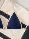 Sexy Navy Patchwork Bikini Set 2026 Women Halter Push Up Bra Triangle Swimsuit Brazilian Beach Bathing Suit Micro Swimwear