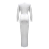 Trendy Solid Color Slim Long Dresses Women Sexy Deep V-neck Hollow Out Leace-up Package Hip Bodycon Party Dress Female Vestidos