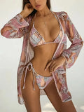 With Cover Up Leaves Printed Bikini Women Swimwear Female Swimsuit Three-pieces Bikini Set Bather Bathing Suit Swim Beachwear