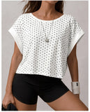 Summer Back Hollow Out Yoga T Shirts Women Polka Dot Print Short Sleeve Loose Sports Cover Up Breathable Training Fitness Tops
