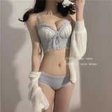Sexy Lolita Bra Set for Women Wireless Push Up Bralette Lace Sexy Lingerie Set for Small Bust Gathering No Underwire MOYISU S-XL