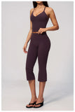 Summer New Yoga Clothing Women Solid V Neck Slim Sports Tank Top Athletic Wear High Waist Butt Lift Mid Pants Gym Fitness Suits