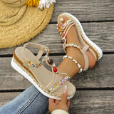 Fashion T-Strap Platform Sandals  Women New Mix Color Elastic Band Wedge Sandals Woman Summer Daily Open Toe Sandalias Female