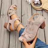 Lightweight Thick High Heels Sandals Women Plus Size 36-43 Summer Rome Shoes Woman Ankle Buckle Open Toe Beach Sandles Female