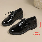 Pink Patent Leather Oxford Shoes Women Fashion Lace Up Pointed Toe Med Heel Pumps Woman Plus Size 43 Thick Heels Office Shoes