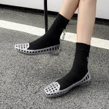 New 2025 Women Fashion Jelly Shoes Summer Cut-out Flat Sandals, Soft PVC Casual Square Toe Girls Daily Walking Sandalias