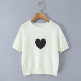 Fashion Casual Heart-patterned Short-sleeve Knit Shirt Women Heart Pattern Short Sleeve Knit Sweater Casual Crew Neck Top 7S5S