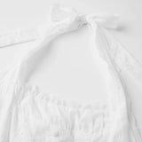 Women's Summer Solid Color Halter Neck Mini Dress Lace Trim Neckline Eyelet Embroidery Backless Tie-Back Slim Party Dresses