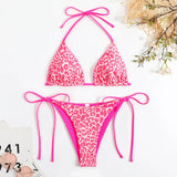 sexy string leopard print bikinis set swimsuit halter tie thong swimsuit Swimwear Biquini conjunto de bikini tankini beachwear