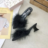 Women's Half Slippers New Summer Sexy Pointed Temperament High-heeled Slippers Female Fashion Furry High Heels Solid Slides