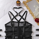 Toucheart Erotic Lingerie Fashionable See-through Mesh Complex Craft Waist Halterneck Women Luxurious Sexy Suit with Leg Socks