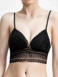 Low Back Bra for Women Deep V Low Cut Backless Bralette floral triangle wire free bralette French underwear