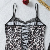 Toucheart Erotic Lingerie Hot Girl Sexy Leopard Print Suspender See-through Lace Waist Shaping Luxurious Hot Underwear Split Set